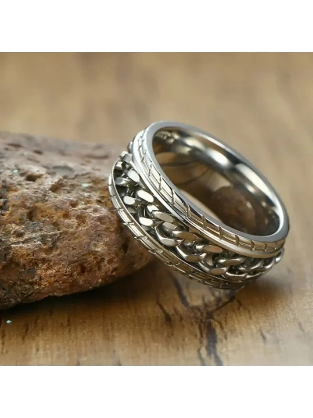 Men's Stainless Steel Spinner Ring - Tire Texture